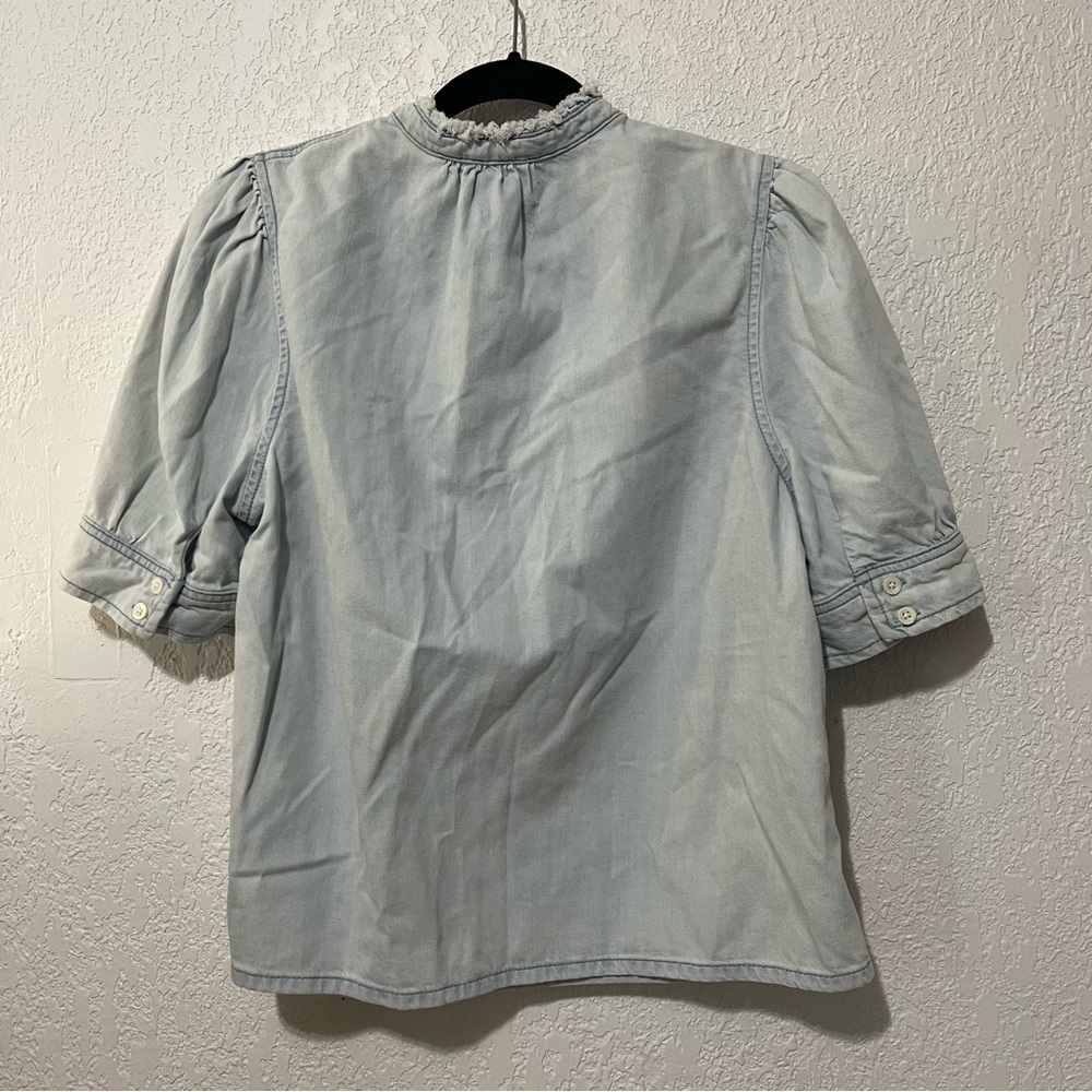 Frame‎ Denim Frame Deep V Ruffle Collar Top Size L - Picture 13 of 14